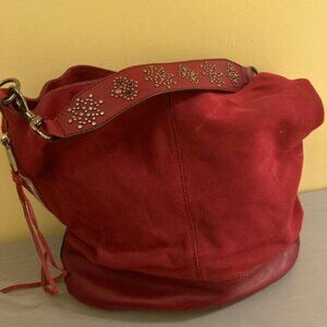 Rebecca Minkoff red suede and leather hobo bag with embellished strap